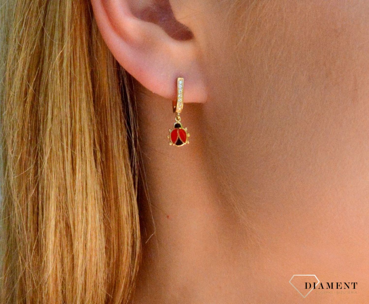 Złote kolczyki dla dziewczynki 585 z Biedronką KL 7210.jpg